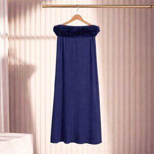 "New York & Company Navy Strapless Maxi Dress Feather Trim Size XS"